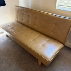 Urban Outfitters Brenna Camel Faux Leather Convertible Futon Sofa Bed