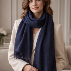 Tessilechiti Cashmere Wool Scarf Italy Navy 72x12 Gift Box Luxury Italian Design