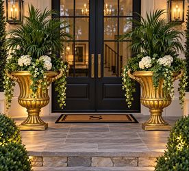 Large Gold Urn Planters – Set of 2