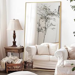 NEW Full Length Mirror, 75"x35", Oversized Gold Mirror W/ Aluminum Alloy Frame, Free Standing or Wall Hanging !