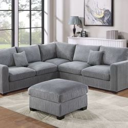 Corduroy Sectional Sofa With Ottoman