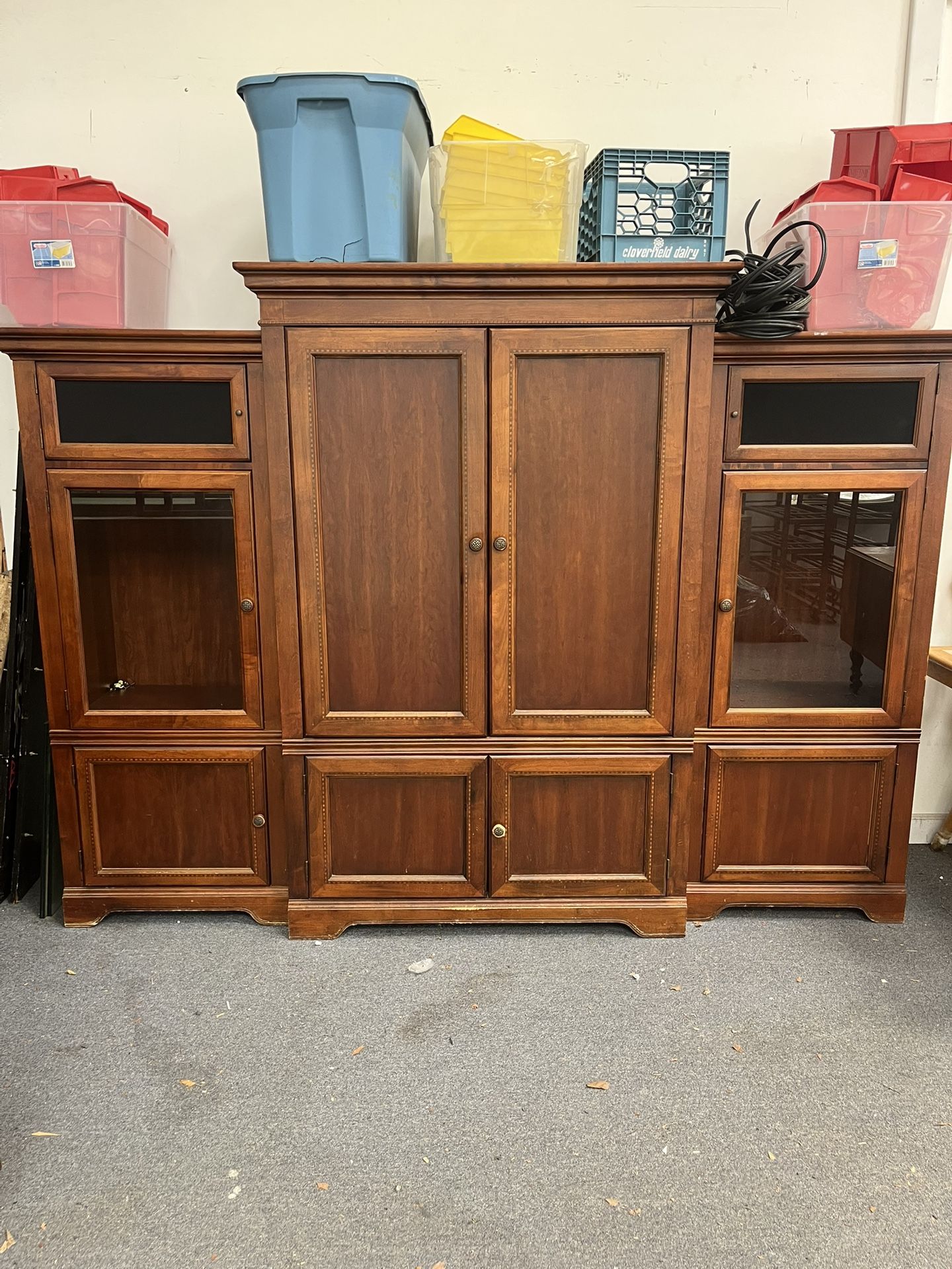 Vintage Cherry Entertainment Center – Glass Doors & Shelves