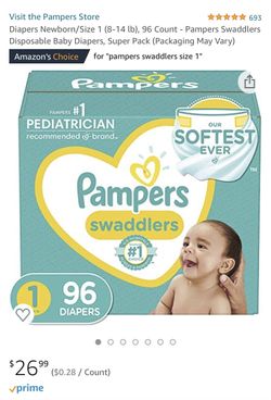 Pampers Swaddlers Size 1 (96 Diapers) Unopened Box