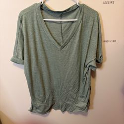Olive Green V-Neck Short Sleeve Top