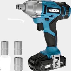 Cordless Impact Wrench, WESCO 20V Impact Wrench, 1/2-inch, 2.0Ah Li-ion Battery