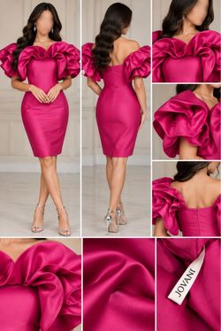 Jovani Fuchsia Pink Satin Ruffle Cocktail Dress – Size 0