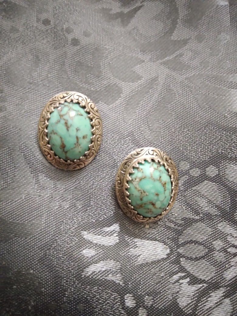 Earrings Vintage Taxco Sterling Silv & Turquoise 