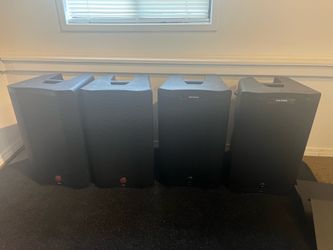 Harbinger Powered PA Speaker System – 4 Speakers + 2 Stands