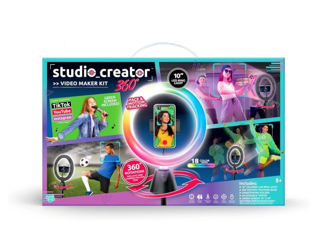 Canal Toys Studio Creator 360 Video Maker Kit, Green Screen and Tripod, Face and Motion Tracker, 10" Light Ring, Multi Colored

