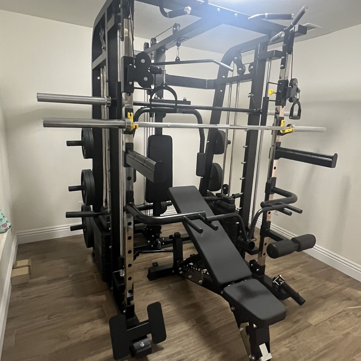 Smith Machine 300 | Adjustable Bench | 245lb Cast Iron Olympic Weights | 7ft Olympic Bar | Fitness | Gym Equipment | FREE DELIVERY 🚚 