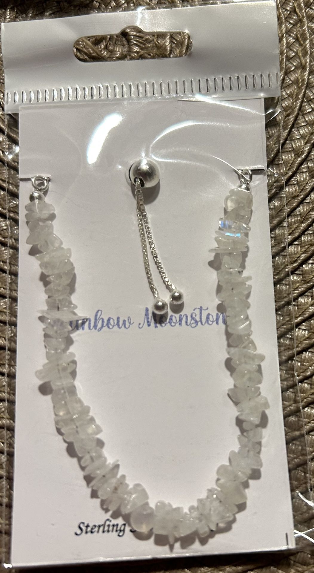 Rainbow Moonstone Natural Chipped Stone 925 Sterling Silver Bolo Style Bracelet