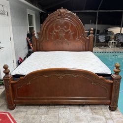 Beautiful King bed from Jessica McClintock Romance collection for American Drew. Mattress and boxspring included from Ashley Furniture .Delivery Avail