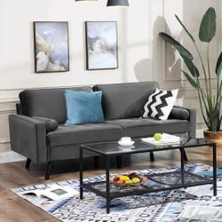 2-Seater Sofa, Couch with Velvet Fabric, for Small Apartments, Guest Room, Teenager's Room, with Wooden Frame, Easy Assembly, 69.7 x 32.5