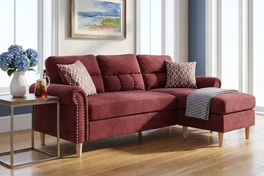 Brand New Paprika Red Velvet  Reversible Sectional Set W/ 2 Accent Pillows