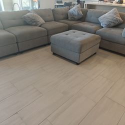 Fabric Grey Couch Sectional 