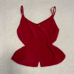 Madewell Women Red Cranberry Silk Button Cami Top