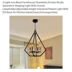 Baysquirrel 4 Light Iron Black Farmhouse Chandelier  Rustic Geometric Hanging Light Adjustable NEW $80