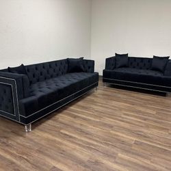 Sofa And Love Seat Black Velvet