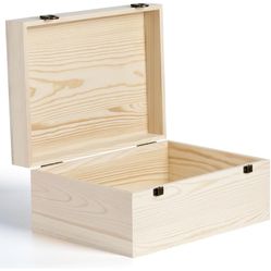 Large Wooden Box 14'' x 10.4'' x 6.5'' Unfinished Wood Box with Hinged Lid Large Pine Wooden Boxes for Crafts,Storage,DIY, Keepsake Box for Paint,Wood