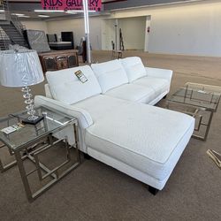 White Fabric Sectional Sofa Chaise New