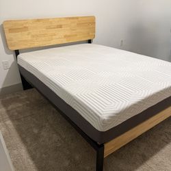 Like-new Full Bed Frame with Memory Foam Mattress