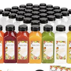 TOMNK 45pcs Juice Bottles, 12oz Reusable Juice Bottles with Caps and Beverage Containers for Juicing, Smoothies, Tea, Milk
