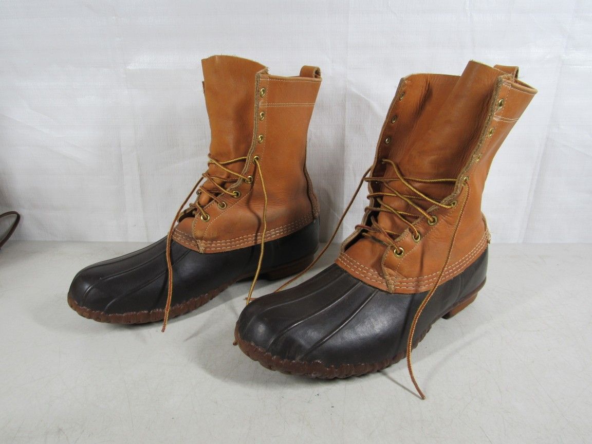 LL Bean Maine Hunting Duck Boots Vtg USA Made Men Sz 13W Leather Upper
