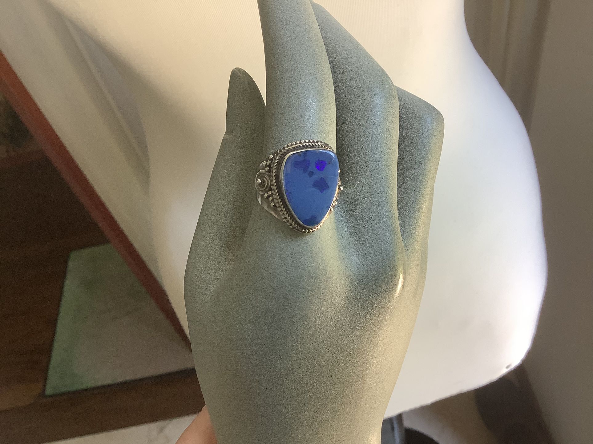 Sterling Silver Blue Agate Ring Size 9