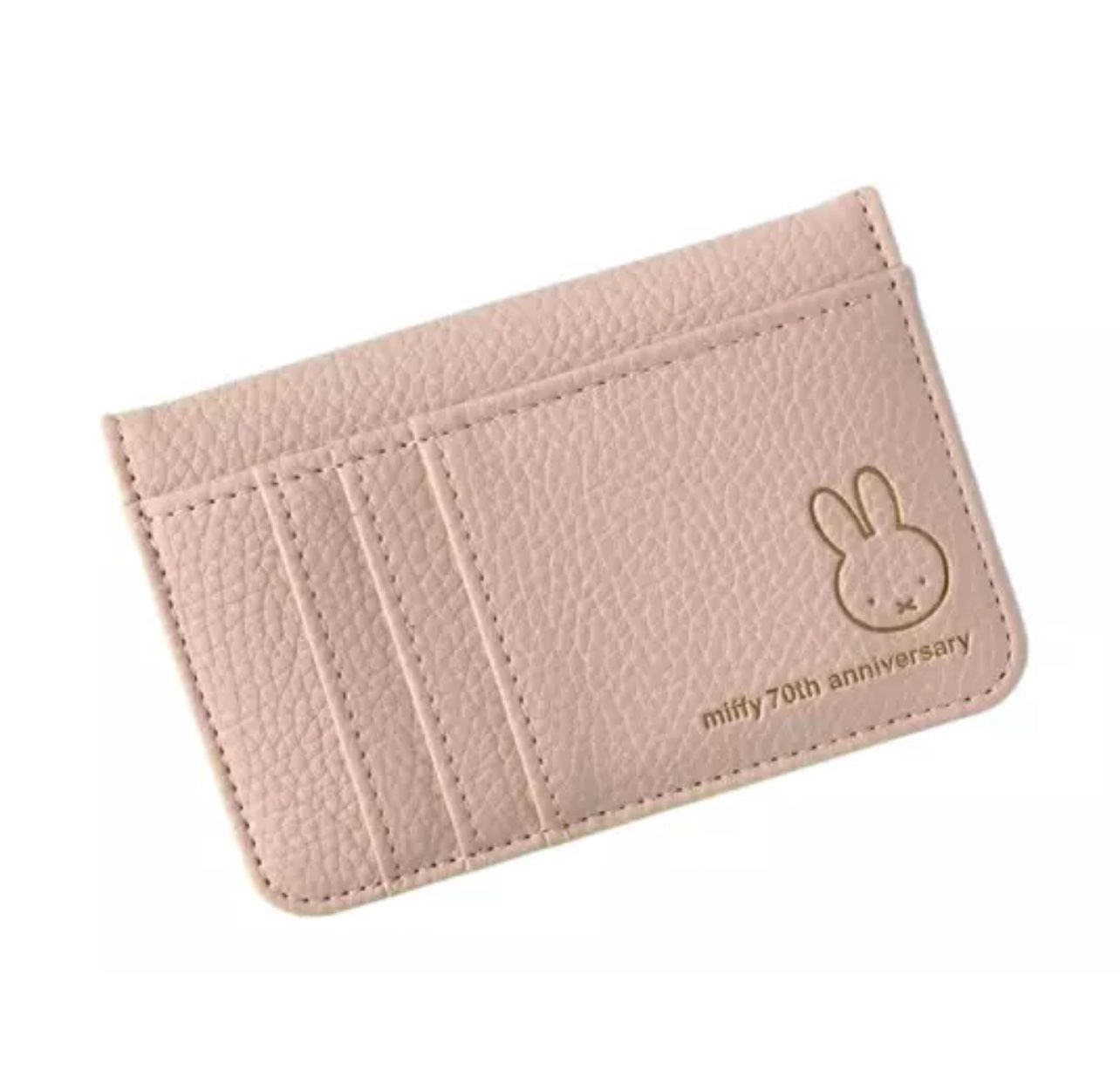 New Miffy Rabbit Beige Pink Leahter Wallet ID Coin 4 Card Slots Snap Case Purse