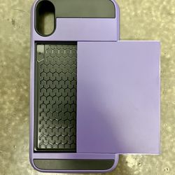 iPhone X Wallet Case with Card Holder + Screen Protector + Ring Stand, Dual Layer Heavy Duty Shockproof Protective Hidden Sliding Card Slot Pocket Sli