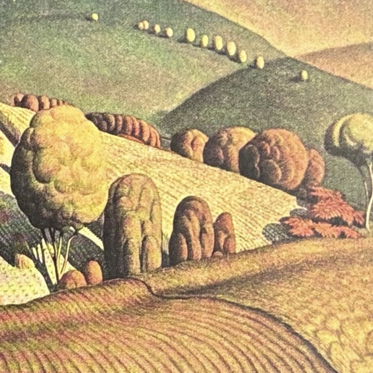 Grant DeVolson Wood Fall Plowing Original Vintage Art Print USA 1930’s Printed Artist American Gothic Painter School Midwest Collectible Collectibles