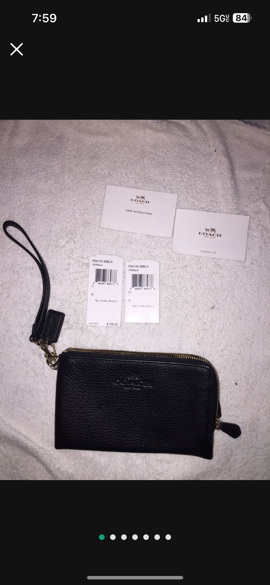 Coach Black Leather Wristlet Waller 2 Compartments New 