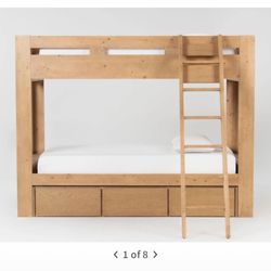 Natural Wood Twin Over Twin Bunk Bed With Ladder & 3-Drawer Storage Unit