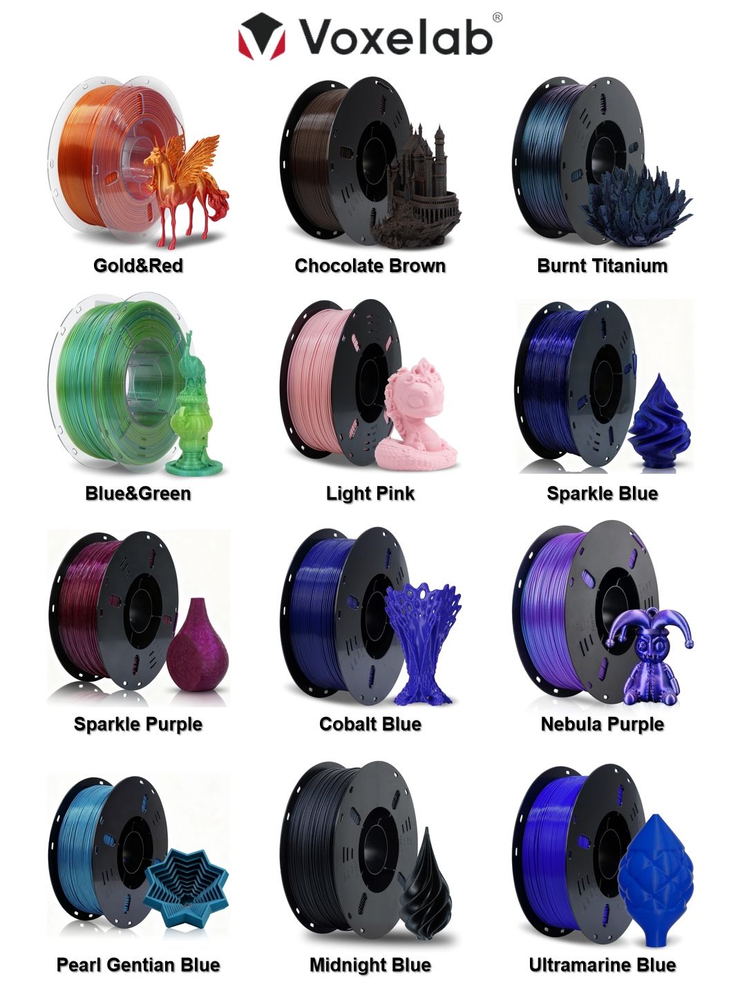 12 Color 3D Printer Filaments Bundle