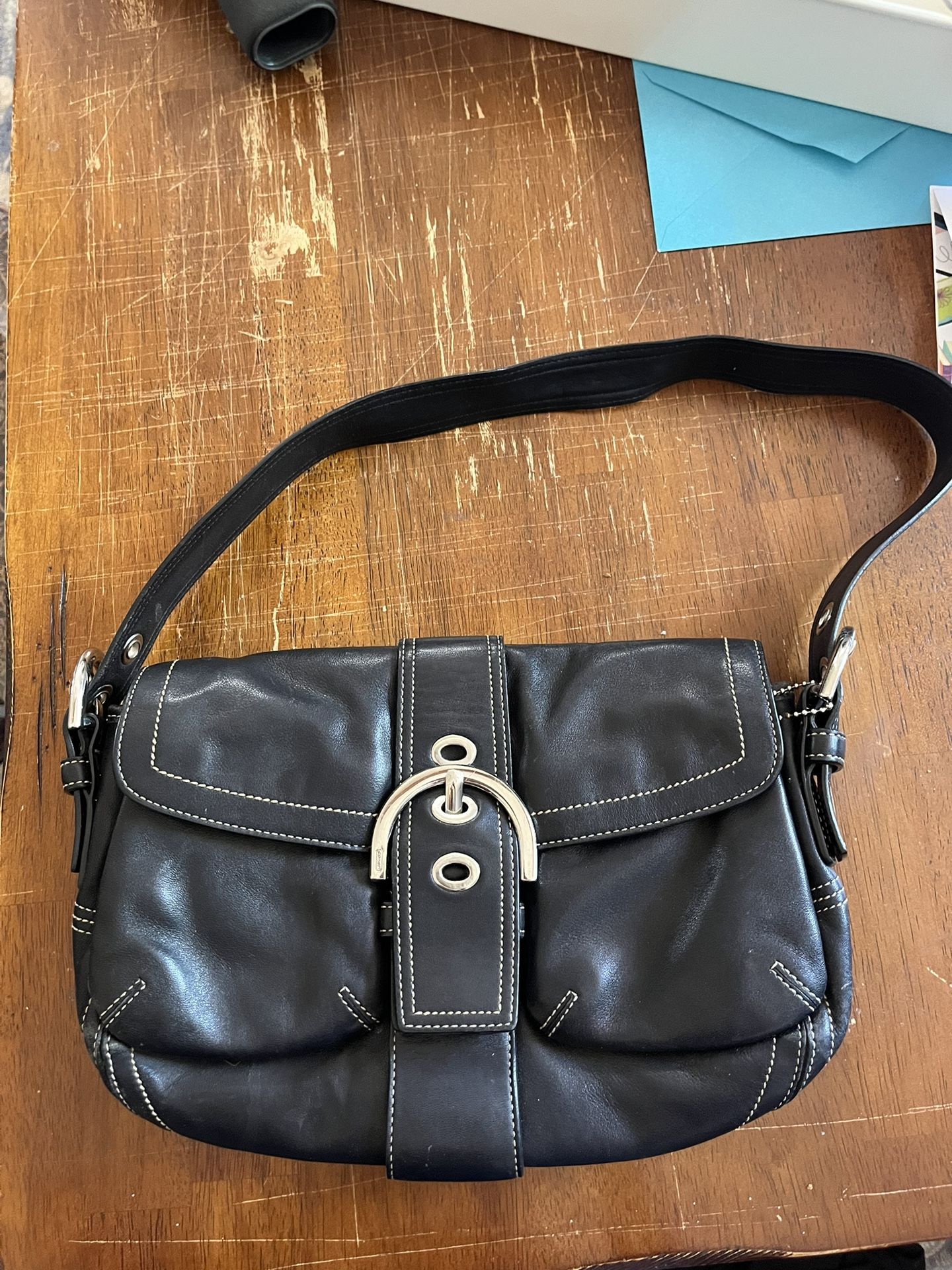 Vintage COACH Black Leather Soho Double Pocket Handbag Shoulder Bag