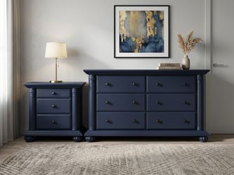 Large Broyhill Dresser & Nightstand 2pc Bedroom Set Solid Wood Navy Satin Free Delivery New