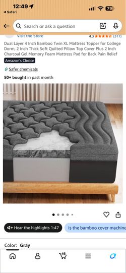 Dual Layer 4 Inch Bamboo Twin XL Mattress Topper