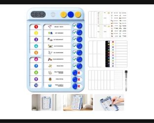 Chore Chart for Kids with Visual Timer, ADHD Tools Visual Schedule Planning Board with Slider, 20 Personalizable Cards and Magnetic Marker, Morning/Be