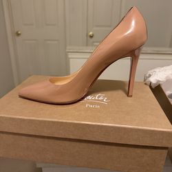 Christian Louboutin PIGALLE 100 PATENT NUDE heels