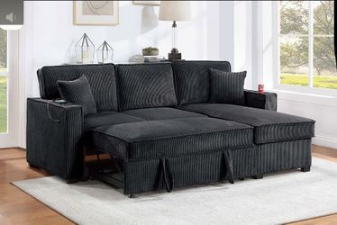 New Black Convertible Sectional Sofa And Storage Chaise Set Sofa Bed Sofabed Adjustable Fabric Couch Modern Sleeper USB Charging IKEA Style BIG SALE