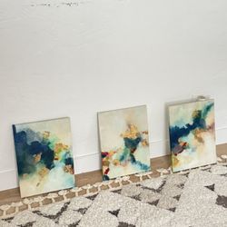 Abstract Watercolor Canvas Art - 11x16 with Gold Accent