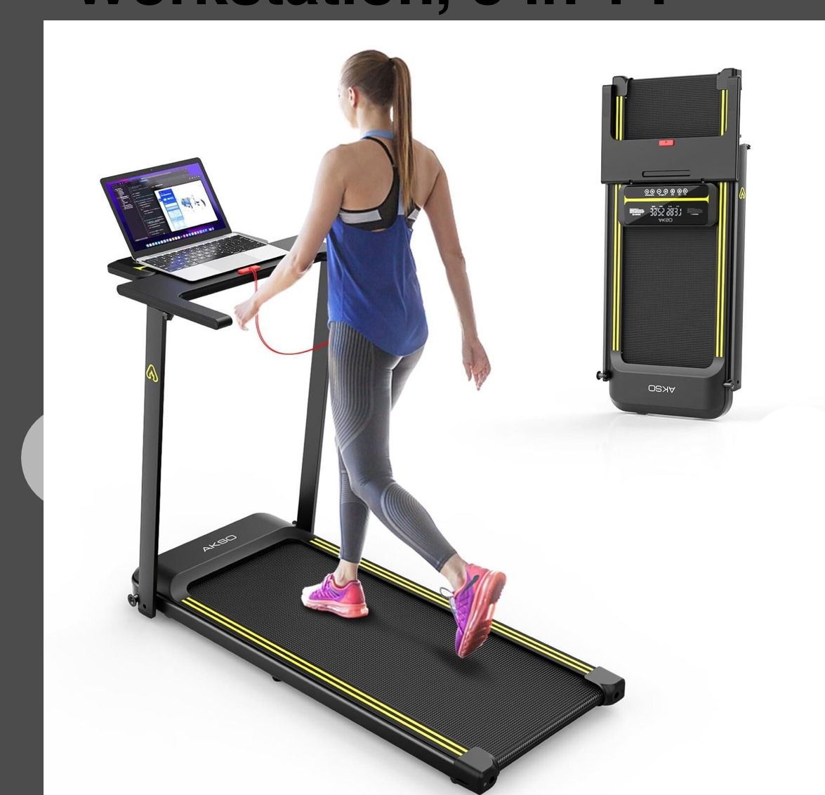 Folable Treadmill with Desk Workstation, 3 in 1 Folding Treadmill 300lb Capacity Walking Pad with De