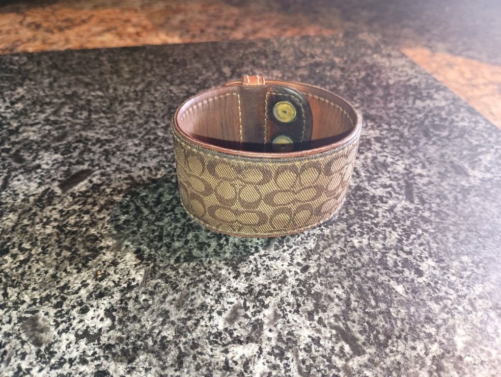 Authentic Coach Tan Leather Monogram Cuff Bracelet