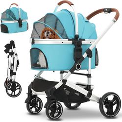 Ingborsa Pet Stroller 3 in 1 Folding Lightweight Dog Stroller with Detachable Carrier & Storage Basket, Premium 4 Wheels Travel Stroller for Puppies, 