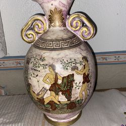 10 inch Handmade Painted Ceramic Greek Vase Imported From Greece 