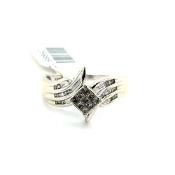 10k White Gold Diamond Cluster Ring Princess Cut 4.1grams Size9 126988 12