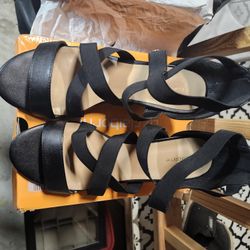 Women Black Sandals Wedge Heel, Liz Clairborne Size 10w Like NEW