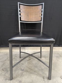 Contemporary Metal Frame Chair with Wood Back and Black Upholstery