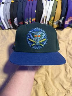 New Era Oakland Athletics A's 50th Side Patch Green/Blue UV 59FIFTY Fitted Hat Size 7 1/2
