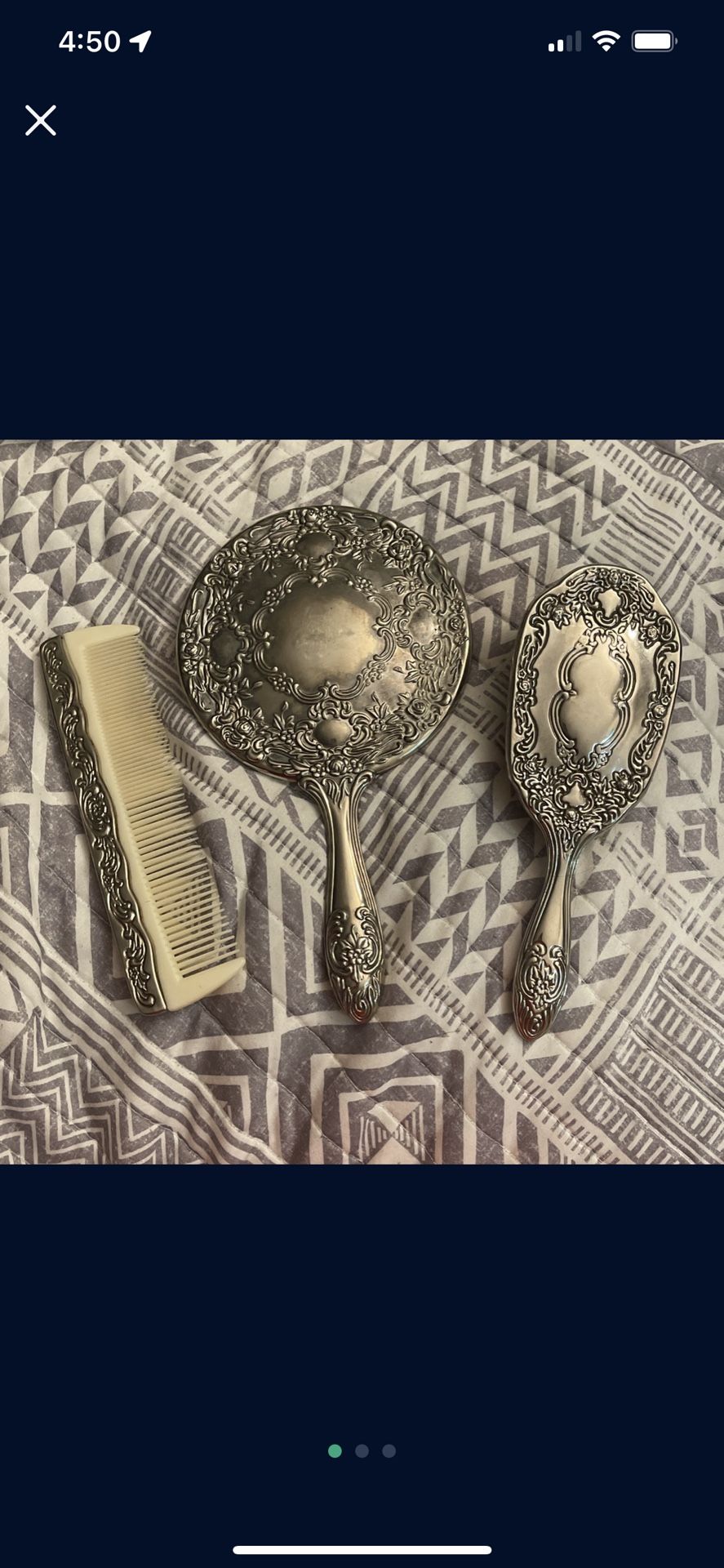 Antique Brush Comb And Hand Mirror